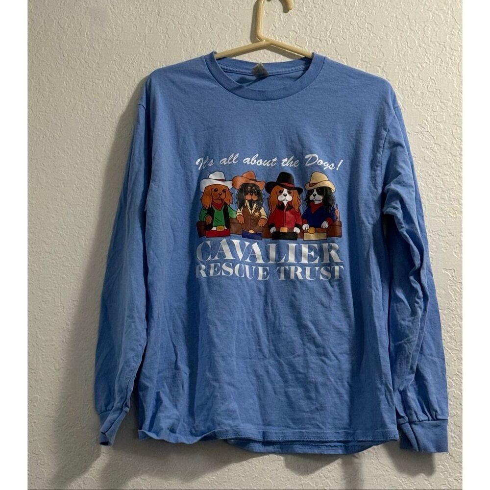 It's all about the Dogs!" CAVALIER RESCUE TRUST DOG DOGGY COWBOY SHIRT M